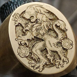 Removing the background away from the heraldic lion, plus stippling, allows this family crest to rise out in relief Removing the background away from the heraldic lion, plus stippling, allows this family crest to rise out in relief