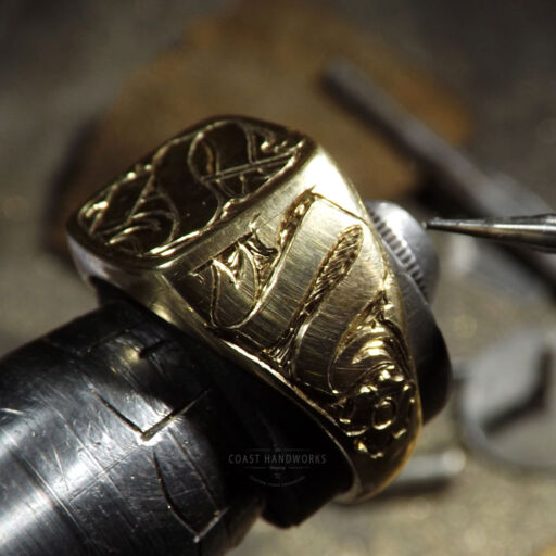 This original design includes full engraving on the top and sides to tell a story about the owners profession and history within his community This original design includes full engraving on the top and sides to tell a story about the owners profession and history within his community
